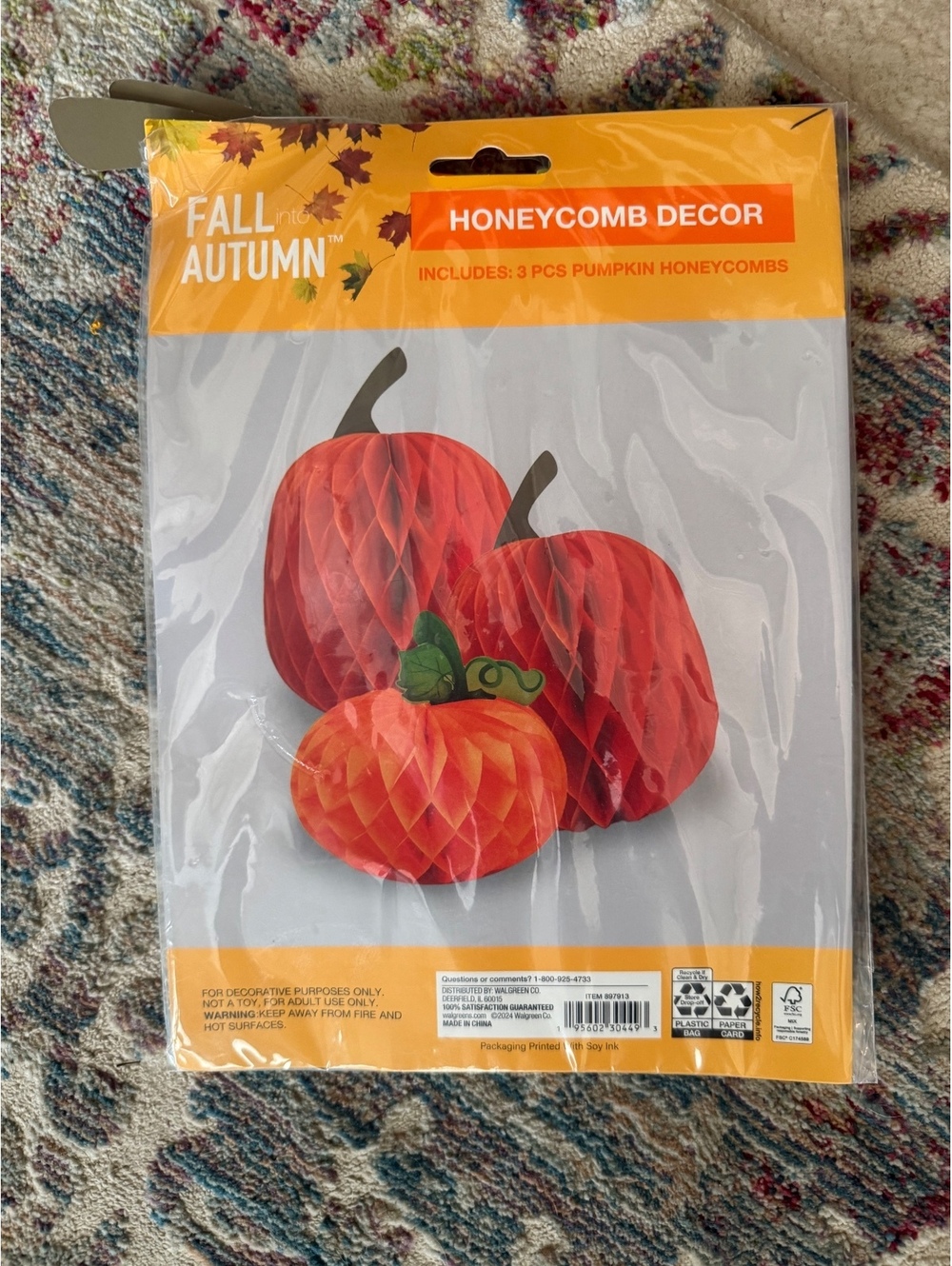 Fall Autumn Honeycomb Decor 3-Piece Pumpkin Honeycombs